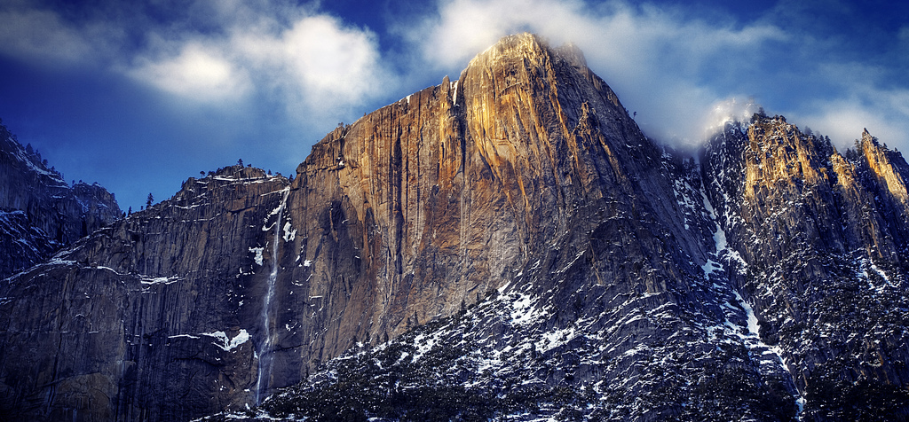 Winter Snow Capped Sunrise of Yosemite Falls